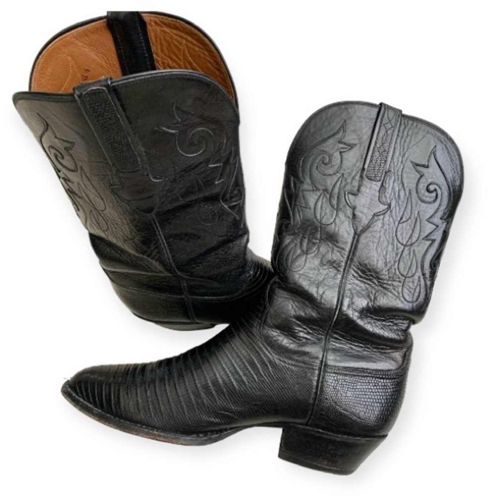 Lucchese Boots Genuine 1 piece Lizard bottoms & Goat Top Leather Black 10.5 EE - Picture 2 of 16
